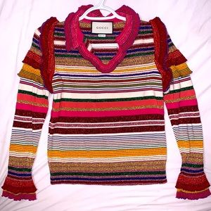 Gucci Ruffle Sleeve Stripe Top